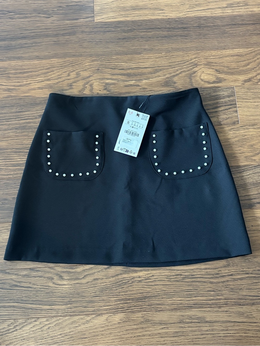 Zara Black Mini Skirt with Studded Patch Pockets